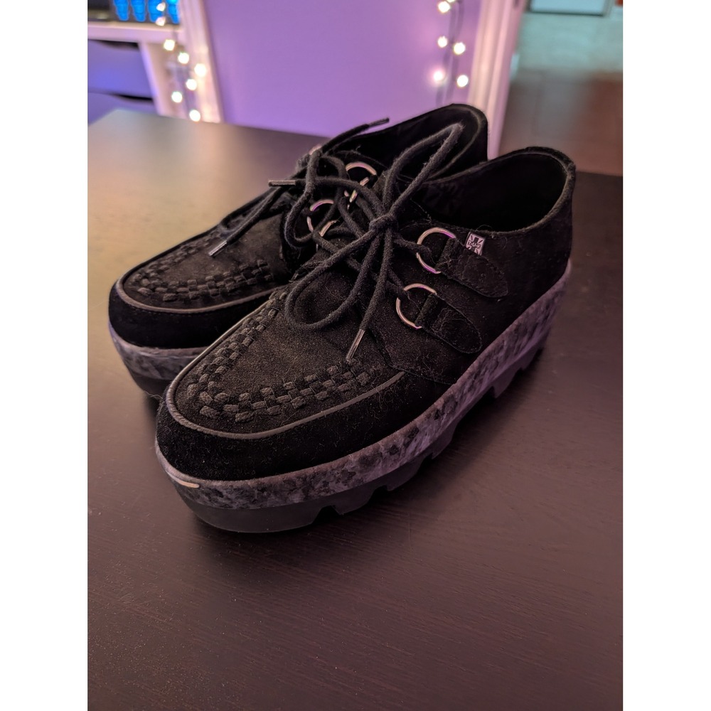 T.U.K. Black Suede Viva Mondo Creepers Platform Lug Sole Shoes A3065 Womens 10